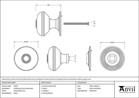 Polished Nickel Prestbury Centre Door Knob | 90276 - Image 2