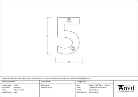 Polished Nickel Numeral 5 | 90315 - Image 2