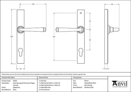Aged Brass Avon Slimline Lever Espag. Lock Set | 90354 - Image 2