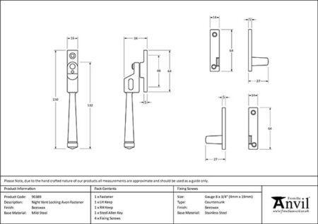 Beeswax Night-Vent Locking Avon Fastener | 90389 - Image 2