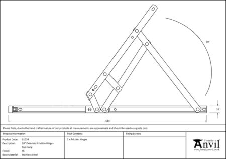 SS 20" Defender Friction Hinge - Top Hung | 91034 - Image 2