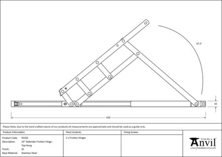 SS 24" Defender Friction Hinge - Top Hung | 91035 - Image 2
