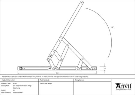 SS 16" Defender Friction Hinge - Side Hung | 91037 - Image 2