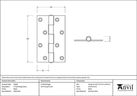 Black 4" Butt Hinge (Pair) | 91042 - Image 2