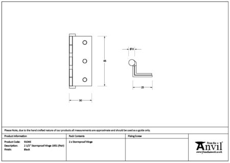 Black 2½" Stormproof Hinge 1951 (Pair) | 91046 - Image 2