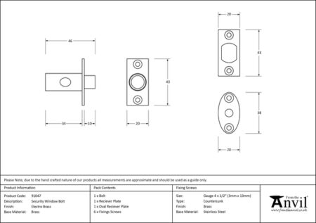 Electro Brassed Security Window Bolt | 91047 - Image 2