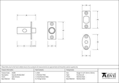Satin Chrome Security Window Bolt | 91048 - Image 2