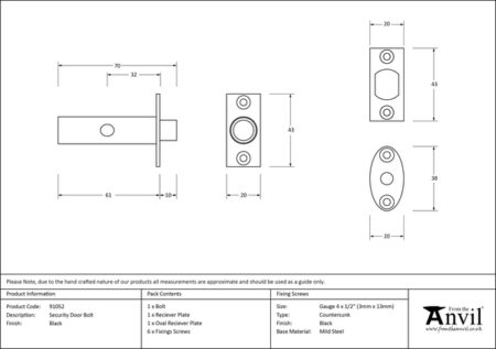 Black Security Door Bolt | 91052 - Image 2