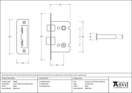From the Anvil Black 2½" Bathroom Mortice Lock - Image 2