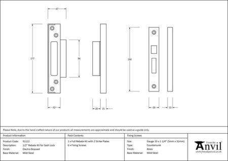 Electro Brassed ½" Rebate Kit for Sash Lock | 91122 - Image 2