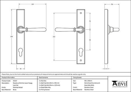 Polished Nickel Newbury Slimline Lever Espag. Lock Set | 91427 - Image 2