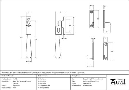 From the Anvil Aged Brass Night-Vent Locking Newbury Fastener - Image 2