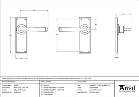 External Beeswax Avon Lever Latch Set | 91480 - Image 2