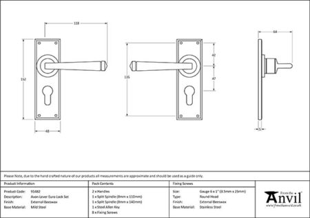 External Beeswax Avon Lever Euro Lock Set | 91482 - Image 2
