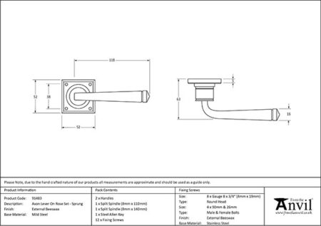 External Beeswax Avon Lever on Rose Set Sprung | 91483 - Image 2