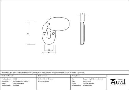External Beeswax Oval Escutcheon & Cover | 91500 - Image 2