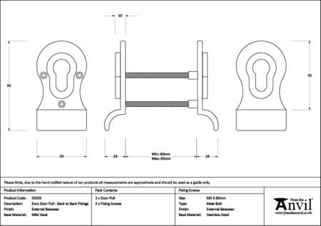External Beeswax 50mm Euro Door Pull (Back to Back fixings) | 91503 - Image 2