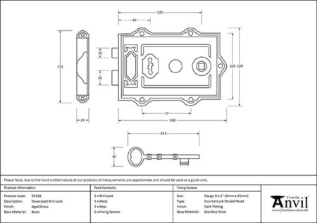 Aged Brass Davenport Rim Lock | 91528 - Image 2