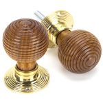 Rosewood & Polished Brass Beehive Mortice/Rim Knob Set | 91787