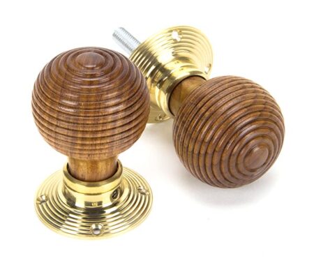 Rosewood & Polished Brass Beehive Mortice/Rim Knob Set | 91787