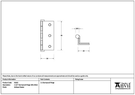 Antique Pewter 2½" Stormproof Hinge 1951 (pair) | 91823 - Image 2