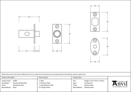 Polished Chrome Security Window Bolt | 91899 - Image 2
