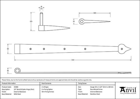 External Beeswax 24" Band & Spike Hinge (Pair) | 91900 - Image 2