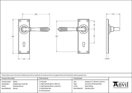 Polished Bronze Reeded Lever Lock Set | 91913 - Image 2