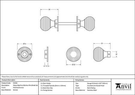 Polished Bronze Heavy Beehive Mortice/Rim Knob Set | 91926 - Image 2