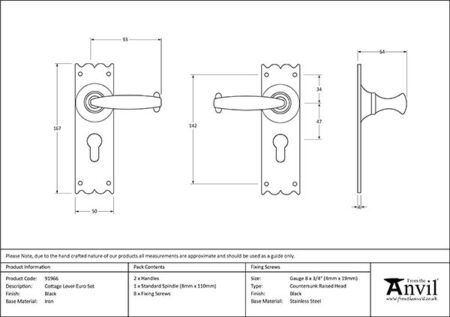 Black Cottage Lever Euro Lock Set | 91966 - Image 2