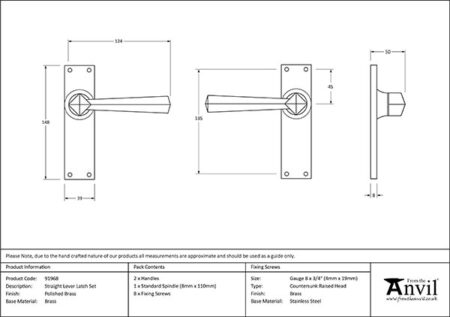 Polished Brass Straight Lever Latch Set | 91968 - Image 2