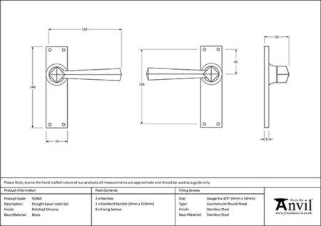 Polished Chrome Straight Lever Latch Set | 91969 - Image 2