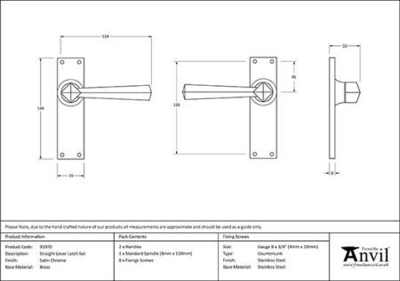 Satin Chrome Straight Lever Latch Set | 91970 - Image 2