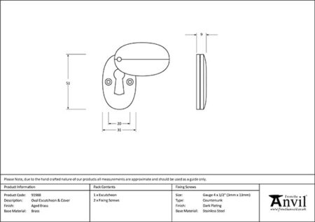 Aged Brass Oval Escutcheon & Cover | 91988 - Image 2