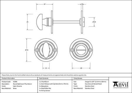 Satin Chrome Round Bathroom Thumbturn | 91996 - Image 2