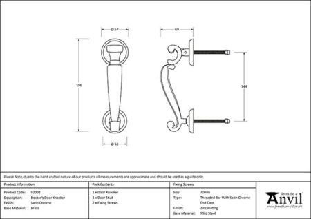 Satin Chrome Doctors Door Knocker | 92002 - Image 2