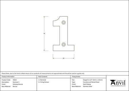 Polished Bronze Numeral 1 | 92021 - Image 2