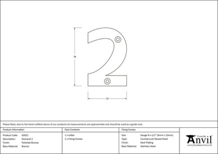 Polished Bronze Numeral 2 | 92022 - Image 2