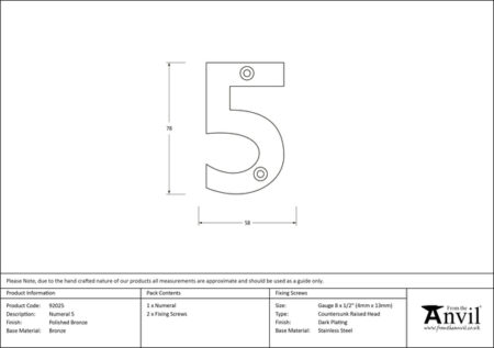 Polished Bronze Numeral 5 | 92025 - Image 2