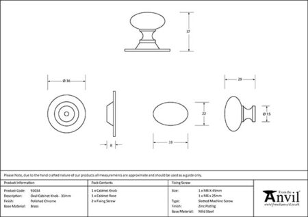 From the Anvil Polished Chrome Oval Cabinet Knob 33mm - Image 2