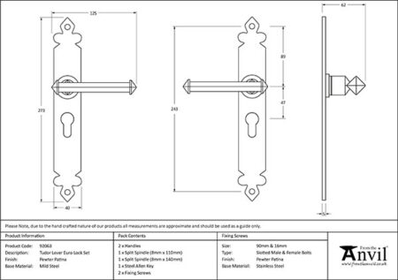 Pewter Tudor Lever Euro Lock Set | 92063 - Image 2
