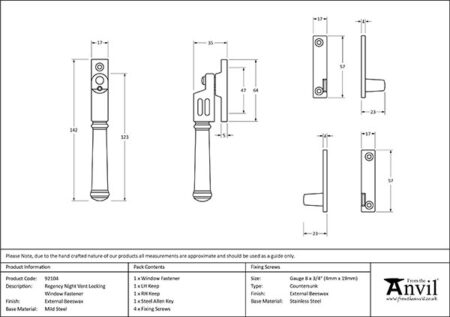 External Beeswax Locking Night-Vent Regency Fastener | 92104 - Image 2