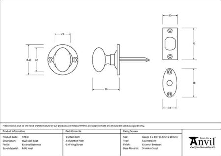 From the Anvil External Beeswax Oval Rack Bolt - Image 2