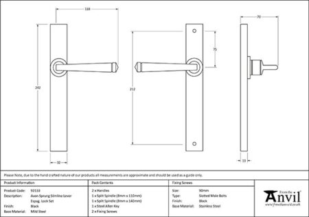 From the Anvil Black Avon Slimline Lever Latch Set - Image 2