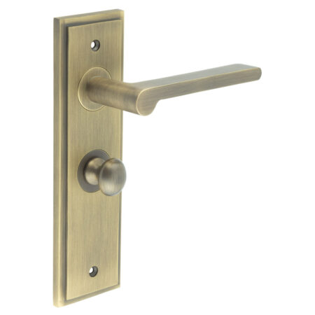 Frelan Fitzrovia Door Handle Bathroom Backplate Antique Brass & Turn & Release