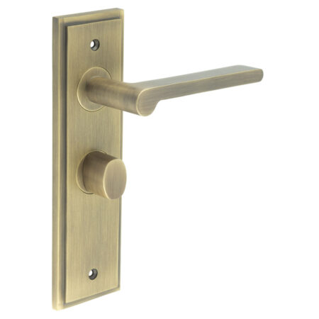 Frelan Fitzrovia Door Handle Bathroom Backplate Antique Brass & Turn & Release