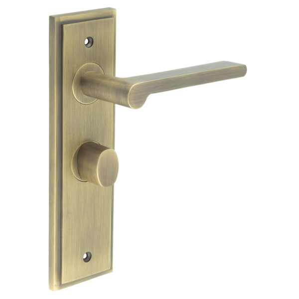 Frelan Fitzrovia Door Handle Bathroom Backplate Antique Brass & Turn & Release
