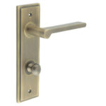Frelan Fitzrovia Door Handle Din Bathroom Backplate Antique Brass & Turn & Release