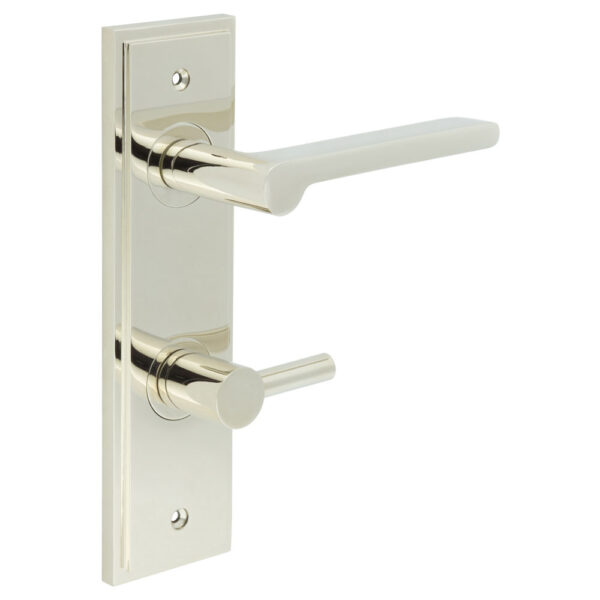 Fitzrovia Door Handle Din Bathroom Backplate Polished Nickel & Turn & Release