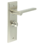 Fitzrovia Door Handle Bathroom Backplate Satin Nickel & Turn & Release